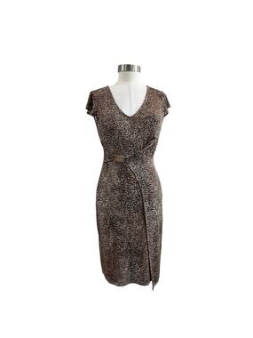 WHBM Cheetah Print Faux Wrap Dress Chain Detail Animal Print XS NWT Chic
